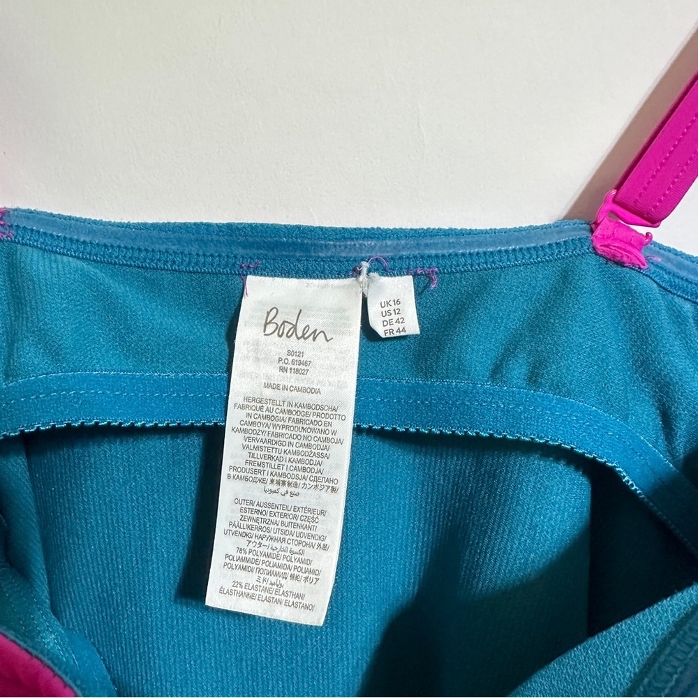 BODEN teal blue pink Salerno Bandeau one piece Swimsuit size 12 - Picture 8 of 8